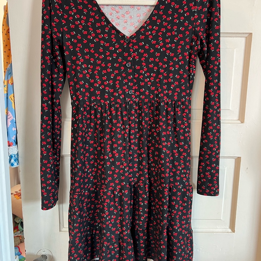 Black and Red Long Sleeve Wrap Sundress